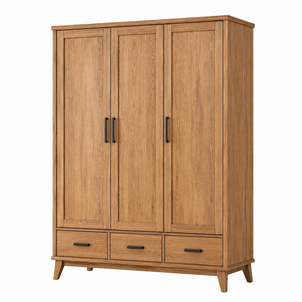 Armadio 150 x 60 x 200 cm in legno marrone a 3 ante e 3 cassetti stile moderno