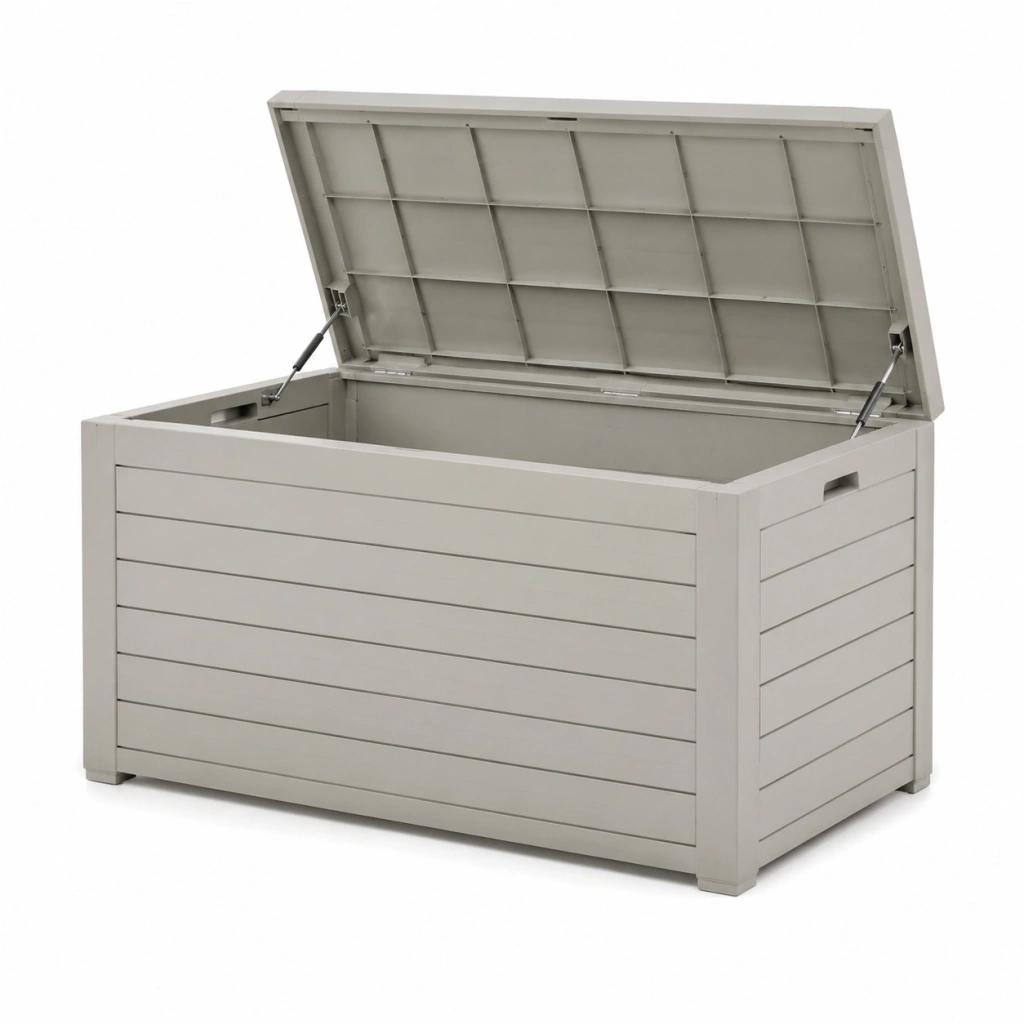 Cassapanca contenitore da esterno 120 x 55 x 60 cm in polipropilene grigio con coperchio sollevabile