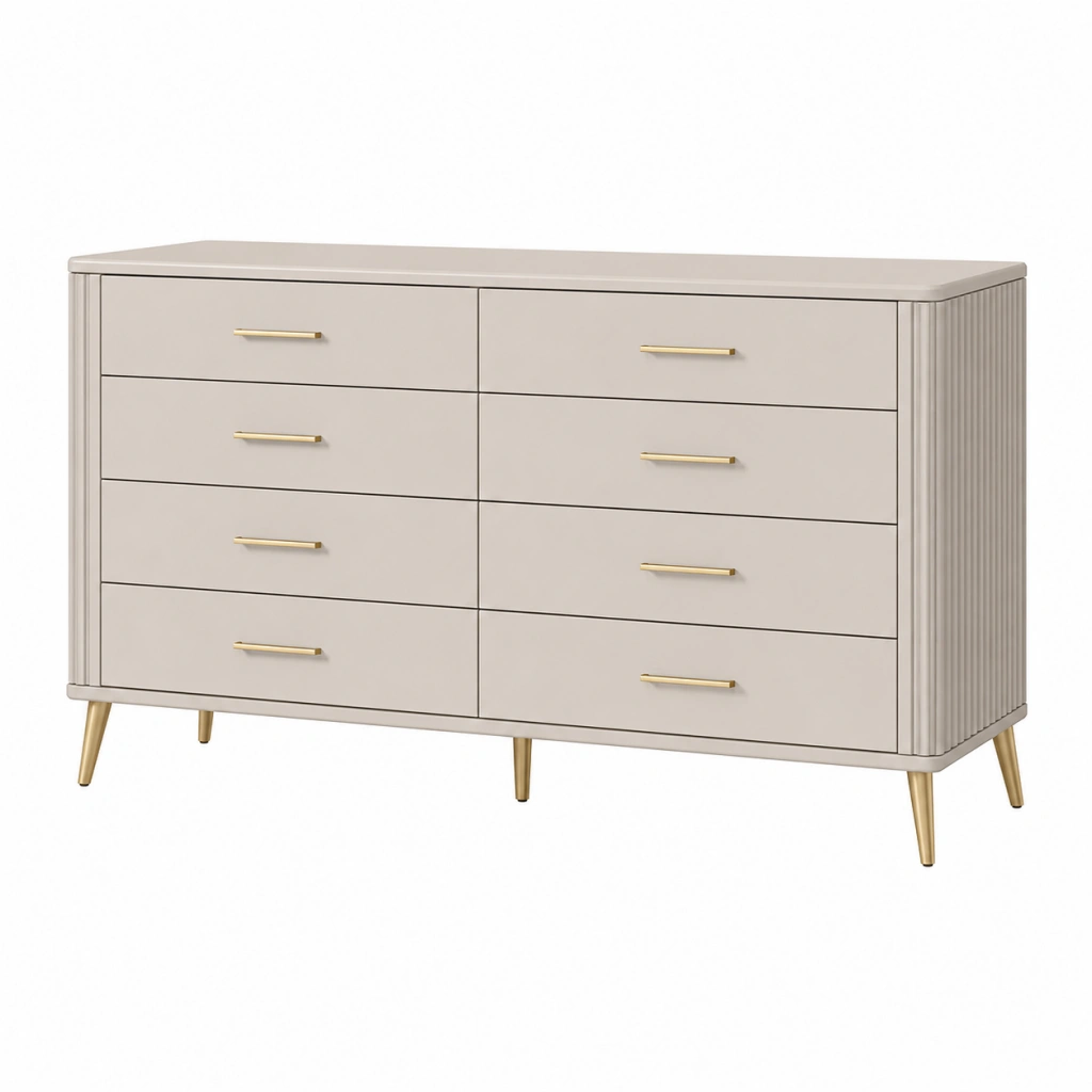 Cassettiera 160 x 45 x 85 cm in legno beige con 8 cassetti stile moderno