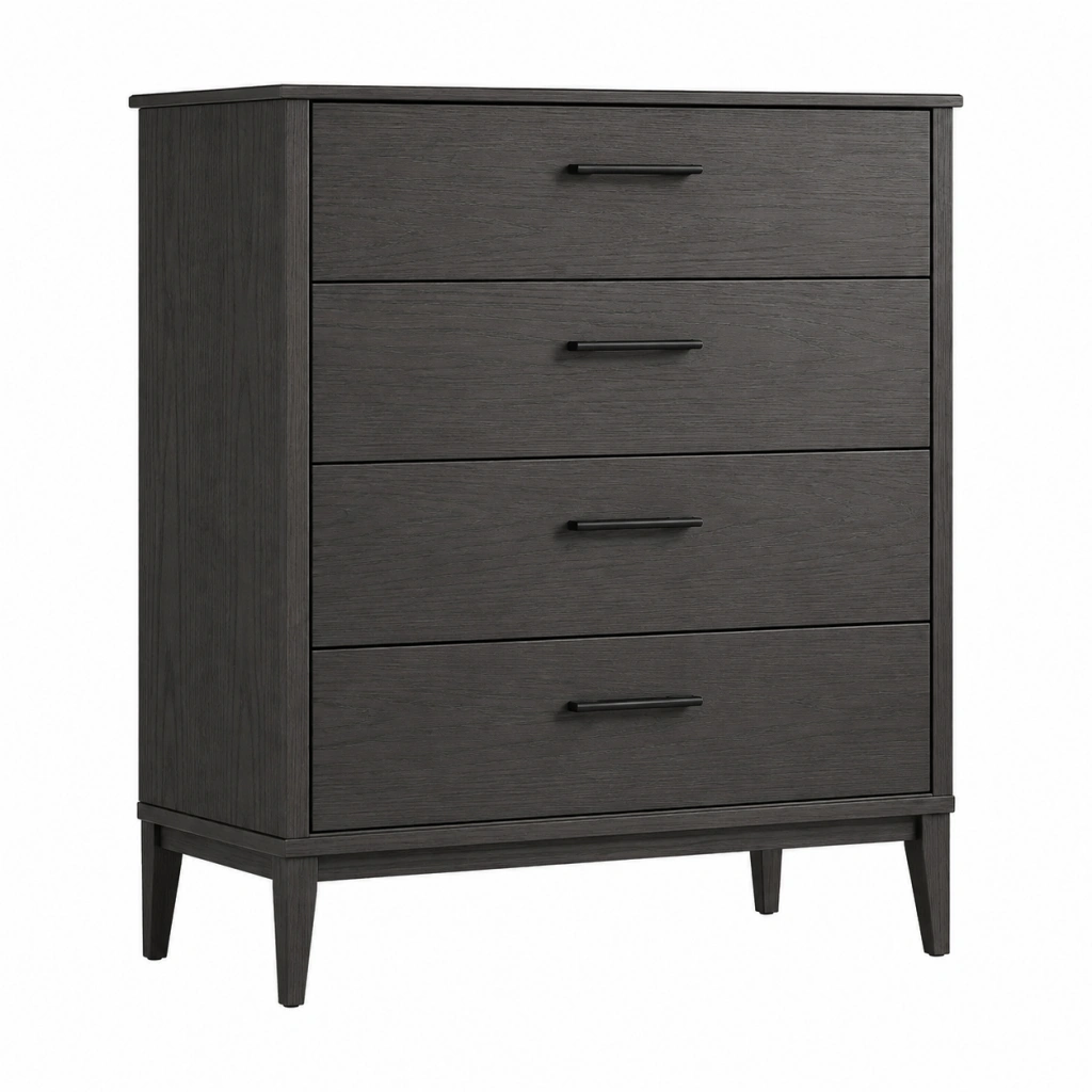 Cassettiera 80 x 40 x 110 cm in legno ingegnerizzato nero a 4 cassetti stile moderno
