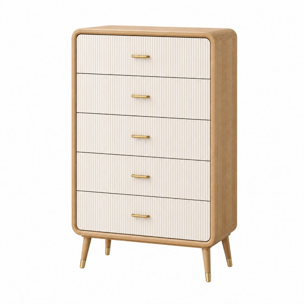 Cassettiera 80 x 40 x 120 cm in legno beige/bianco con 5 cassetti - stile moderno