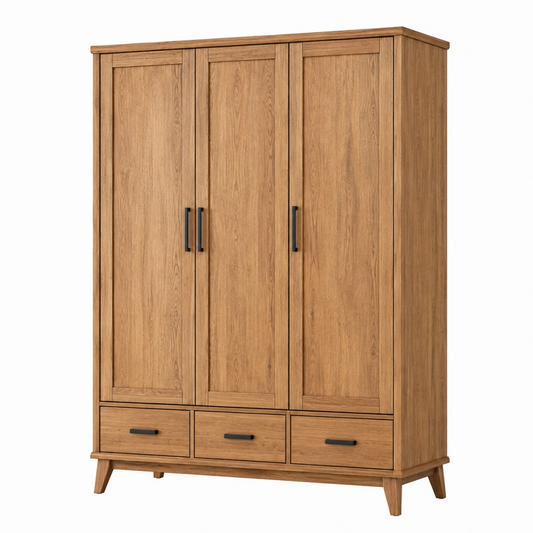 Armadio 150 x 60 x 200 cm in legno marrone a 3 ante e 3 cassetti stile moderno