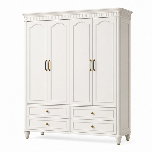 Armadio guardaroba 160 x 60 x 210 cm in legno bianco stile classico con 4 ante e 4 cassetti