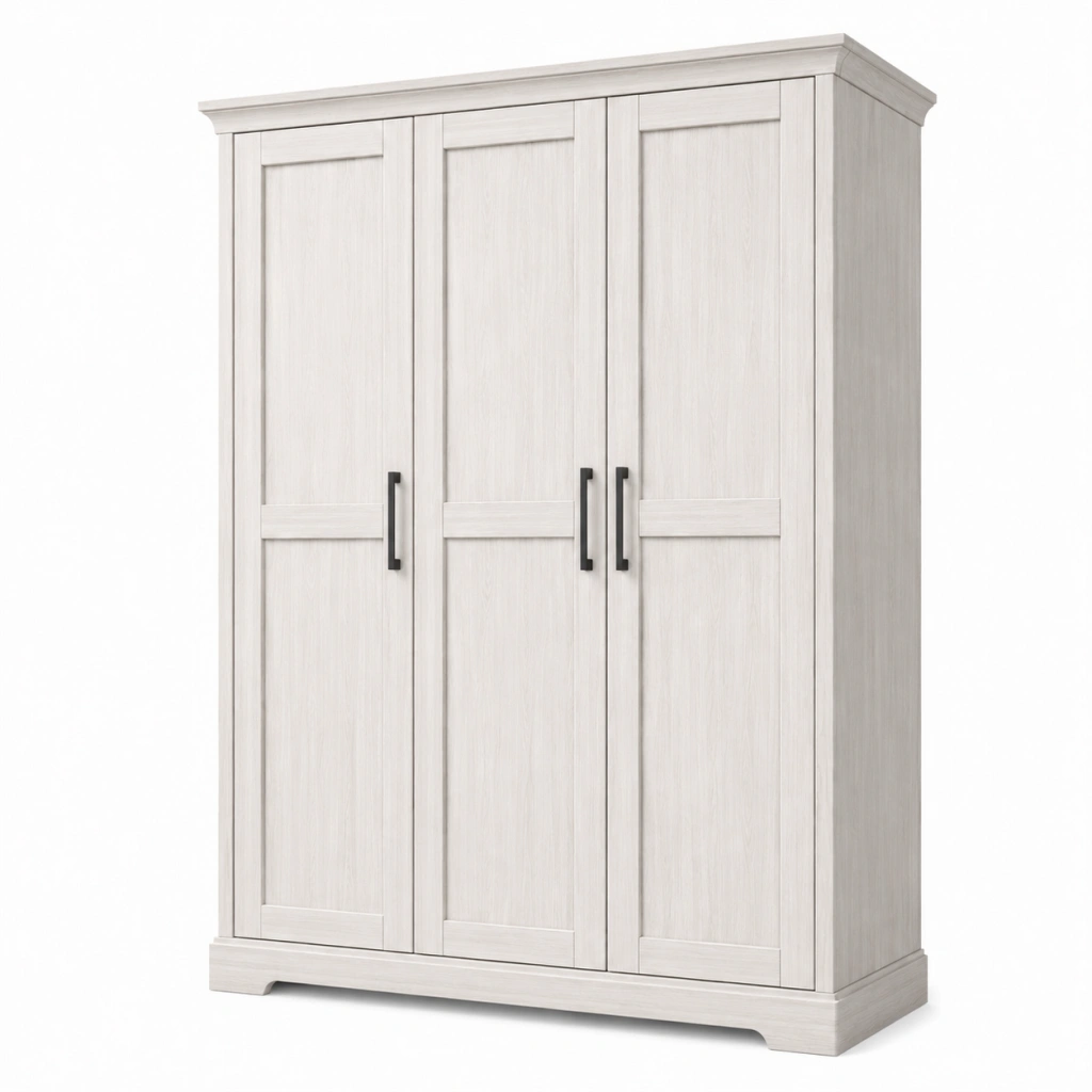 Armadio guardaroba 150 x 60 x 200 cm in legno ingegnerizzato bianco a 3 ante stile classico
