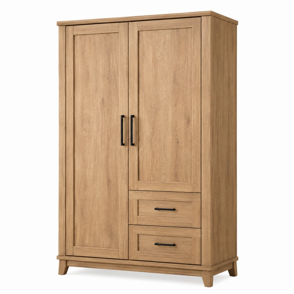 Armadio guardaroba 100 x 55 x 190 cm in legno ingegnerizzato rovere con 2 ante e 2 cassetti stile moderno
