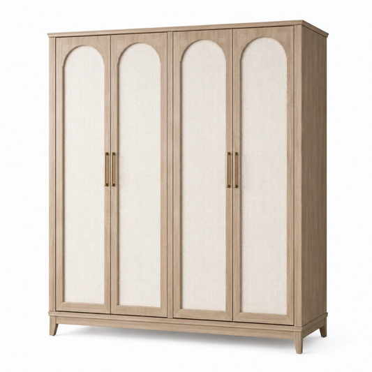 Armadio 200 x 60 x 220 cm in legno beige con ante in fibra intrecciata - guardaroba stile naturale