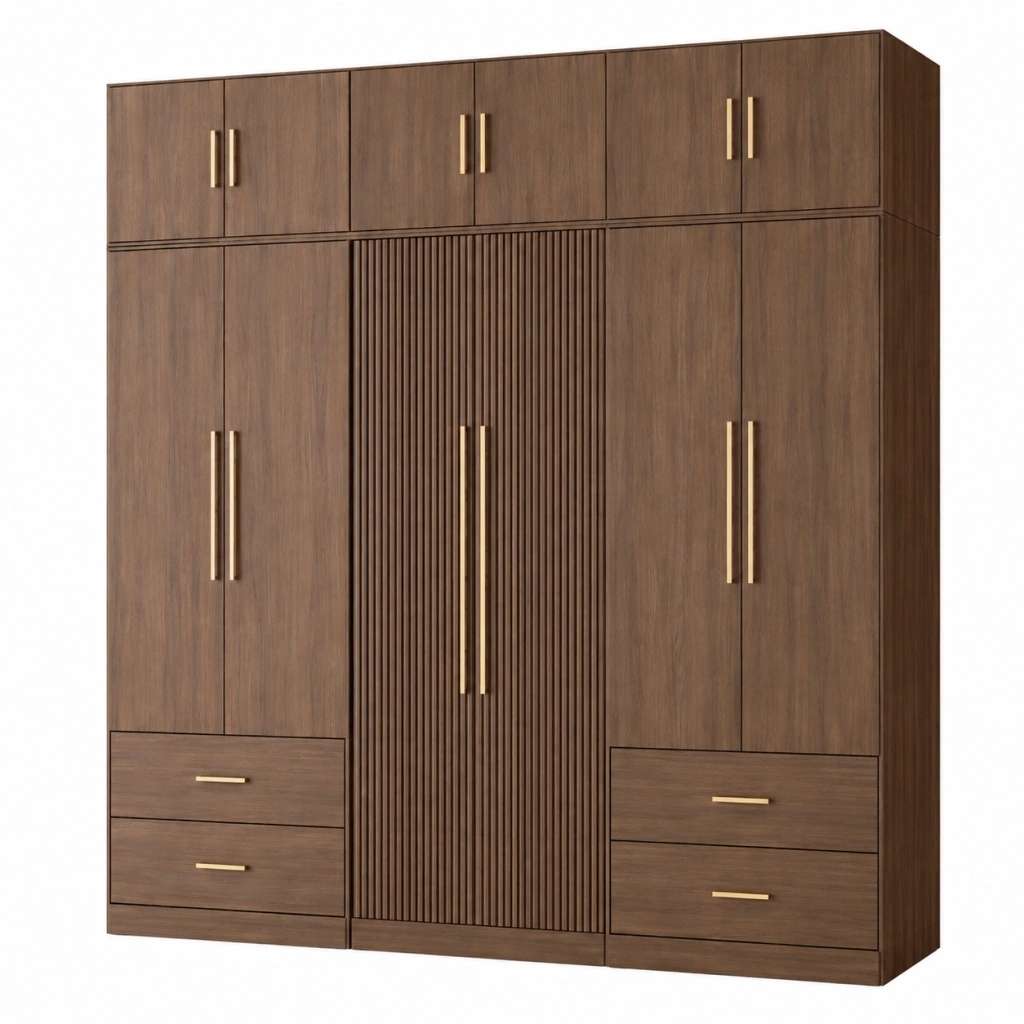 Armadio guardaroba 240 x 60 x 240 cm effetto legno noce con 12 ante e 4 cassetti stile moderno