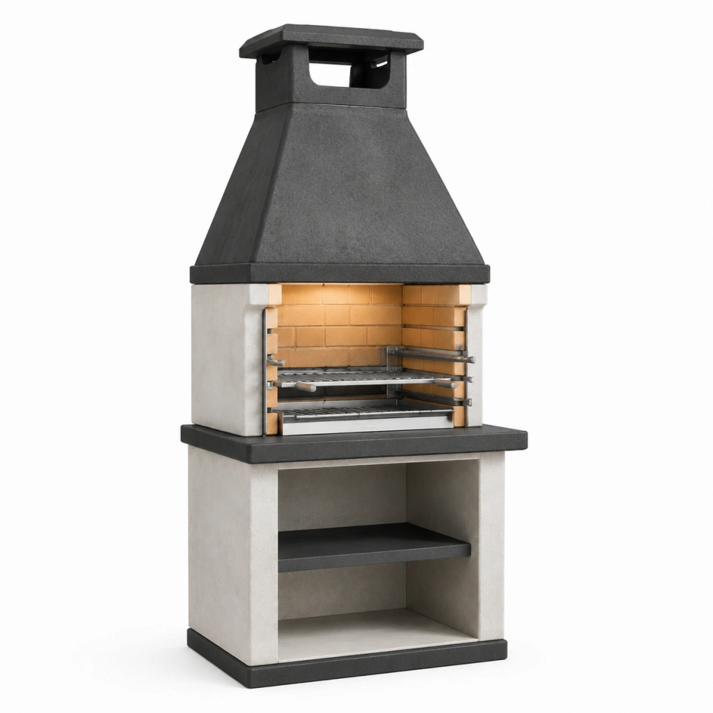 Barbecue da giardino 100 x 60 x 210 cm in cemento grigio con griglia regolabile