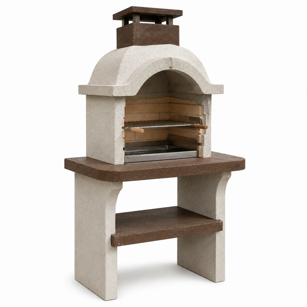 Barbecue da giardino 100 x 70 x 210 cm in cemento refrattario beige e marrone con camino e griglia