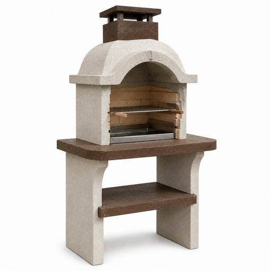 Barbecue da giardino 100 x 70 x 210 cm in cemento refrattario beige e marrone con camino e griglia