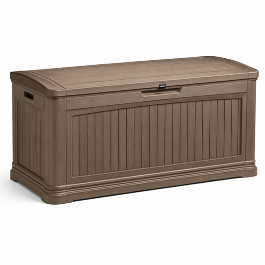 Cassapanca da esterno 120 x 60 x 65 cm in resina marrone con coperchio