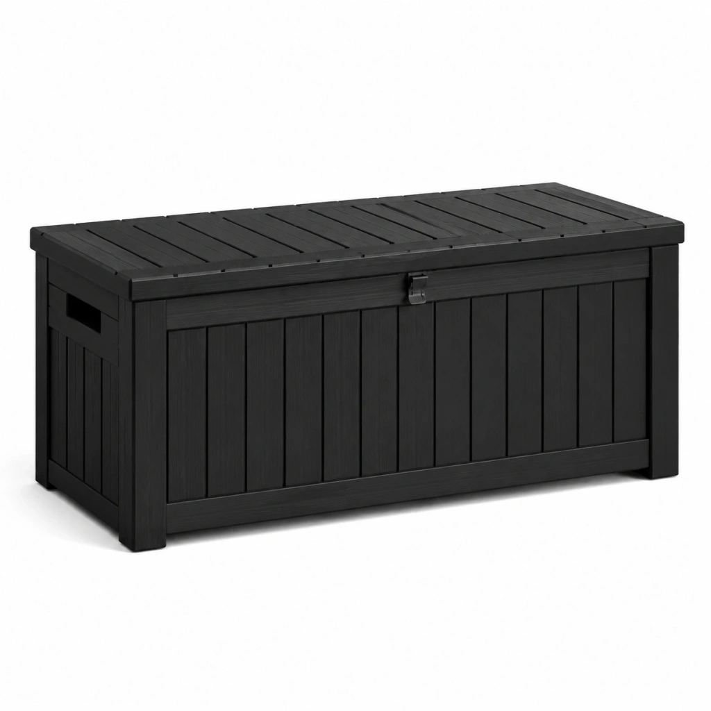 Baule contenitore da esterno 120 x 55 x 60 cm in plastica nera con coperchio