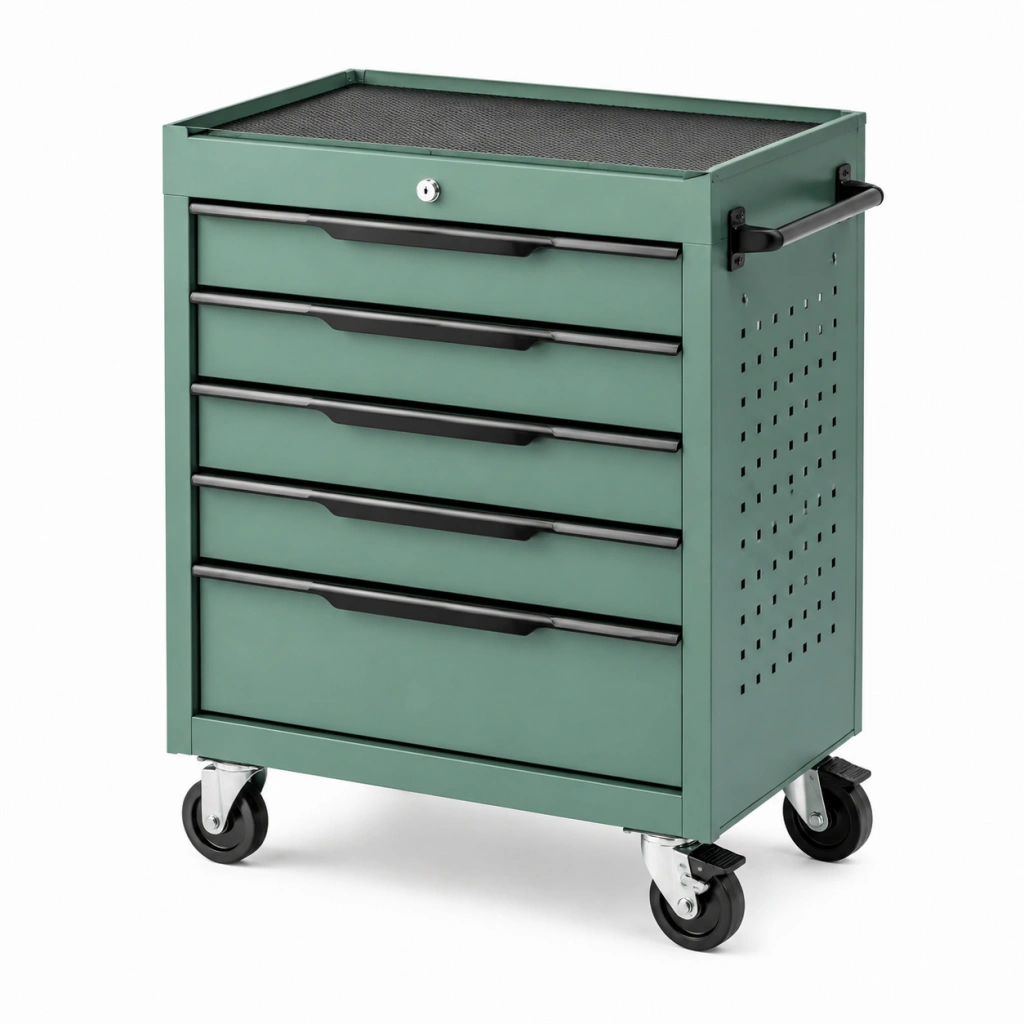 Carrello portautensili 77 x 46 x 90 cm in acciaio verde con 5 cassetti e ruote