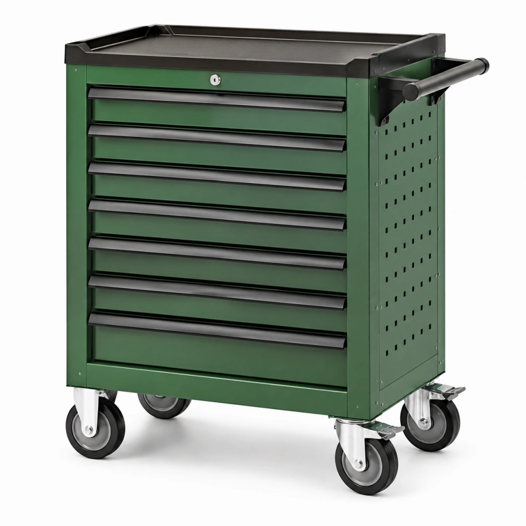 Carrello portautensili 78 x 46 x 97 cm in acciaio verde con 7 cassetti e ruote