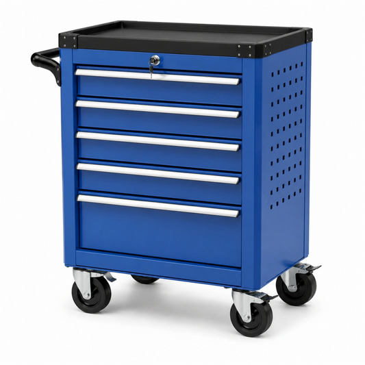 Carrello portautensili 77 x 46 x 97 cm in acciaio blu con 5 cassetti e ruote