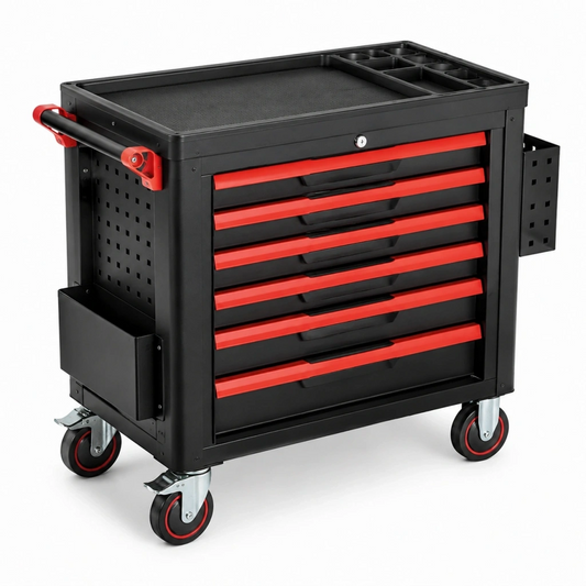 Carrello portautensili 78 x 46 x 98 cm in acciaio nero rosso con 6 cassetti per officina