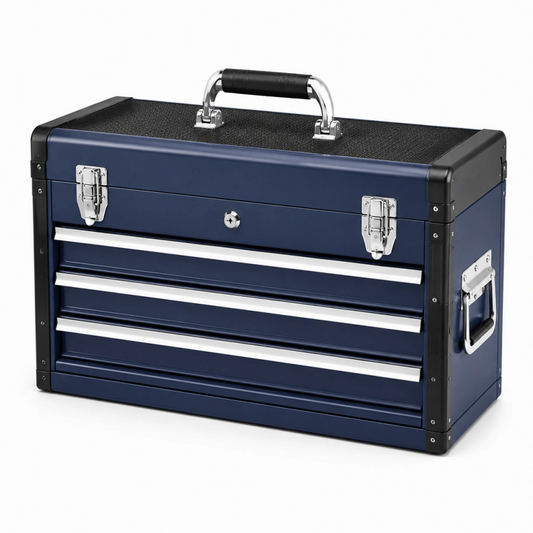 Cassetta portautensili 60 x 30 x 40 cm in acciaio blu con 4 cassetti e maniglia