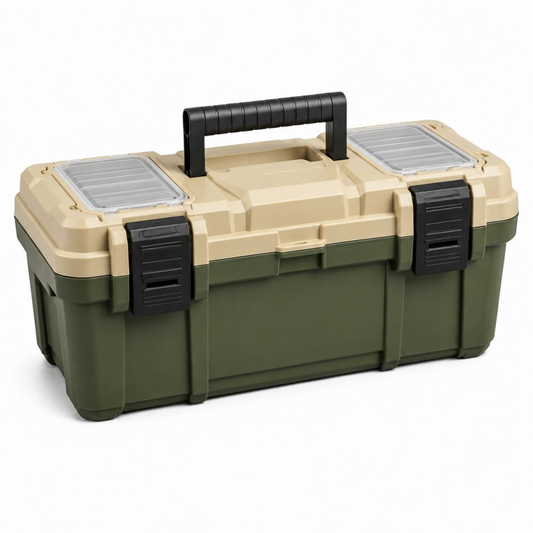Cassetta portautensili 50 x 25 x 24 cm in plastica verde beige con organizer e maniglia