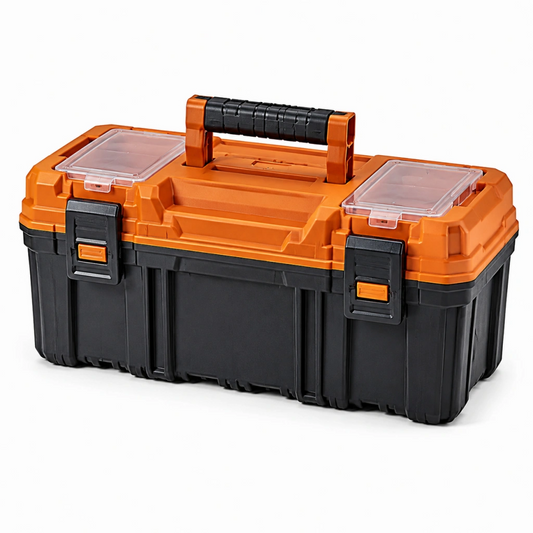 Cassetta portautensili 50 cm in plastica nero/arancione con organizer trasparenti e maniglia