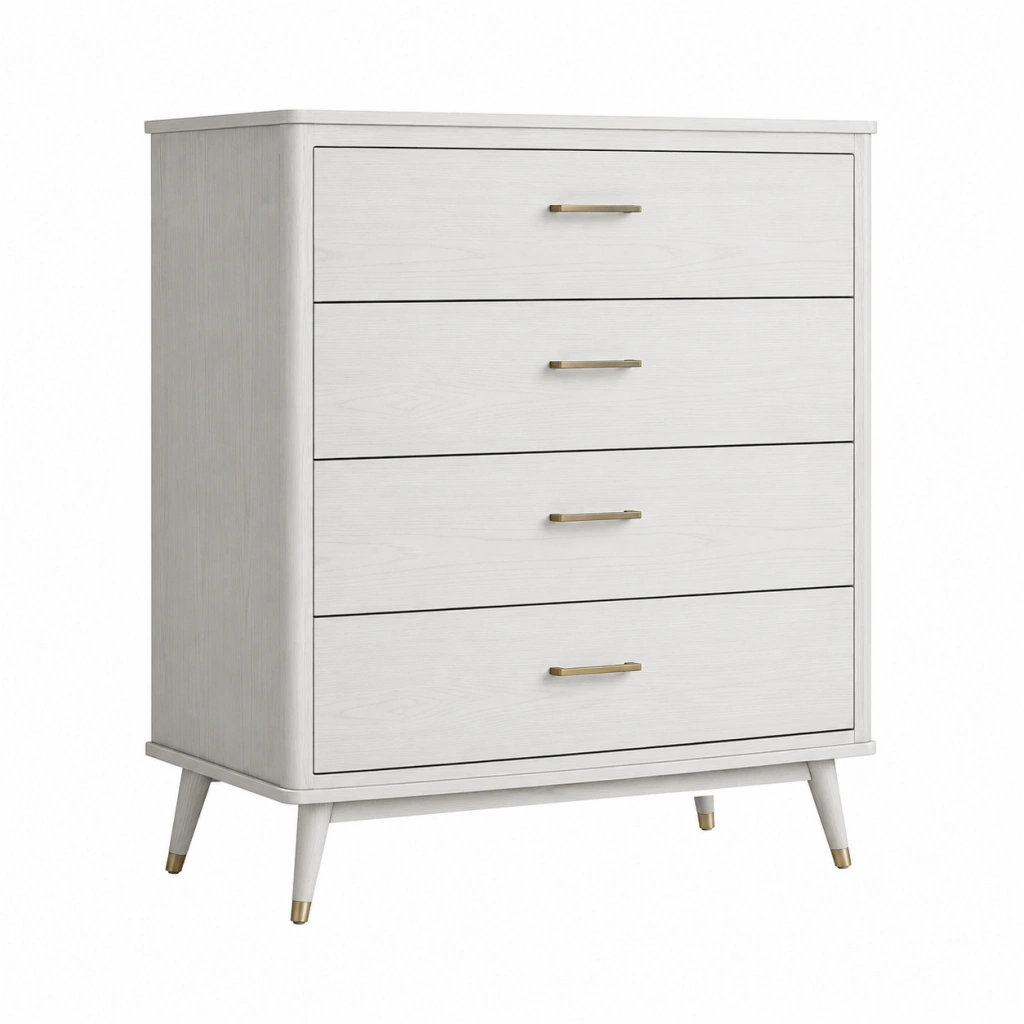 Cassettiera 80 x 40 x 100 cm in legno bianco con 4 cassetti stile moderno