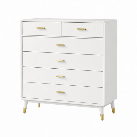 Cassettiera 120 x 45 x 100 cm bianca con maniglie dorate stile moderno
