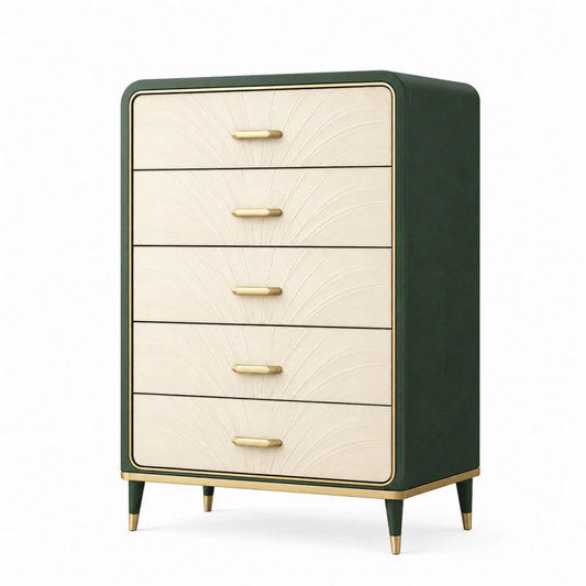 Cassettiera 80 x 45 x 120 cm in legno verde scuro e avorio - 5 cassetti stile moderno