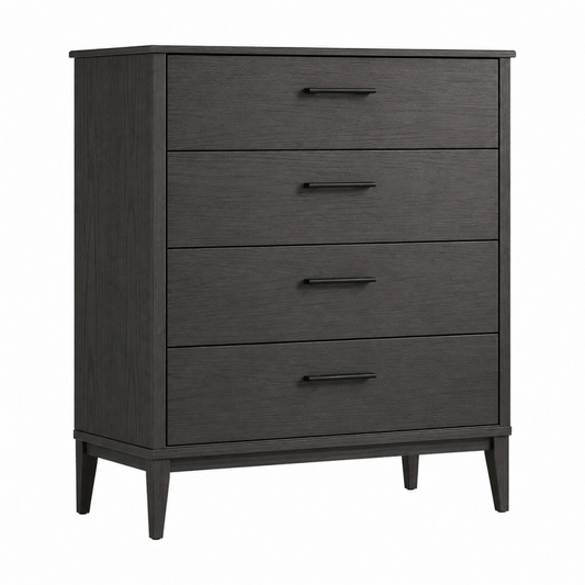 Cassettiera 80 x 40 x 110 cm in legno ingegnerizzato nero a 4 cassetti stile moderno