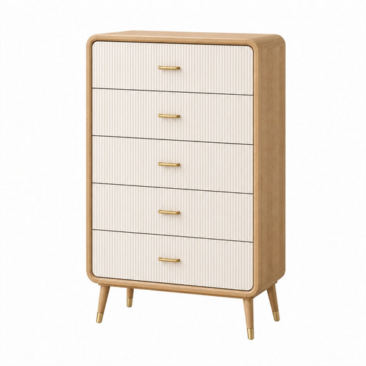 Cassettiera 80 x 40 x 120 cm in legno beige/bianco con 5 cassetti - stile moderno