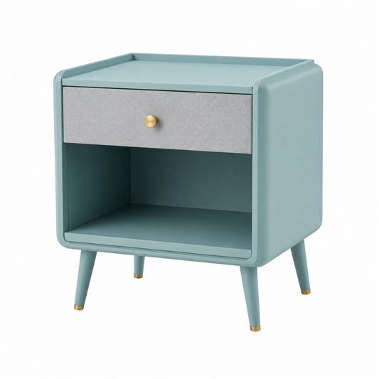 Comodino 50 x 40 x 60 cm in legno azzurro con cassetto in tessuto - stile moderno