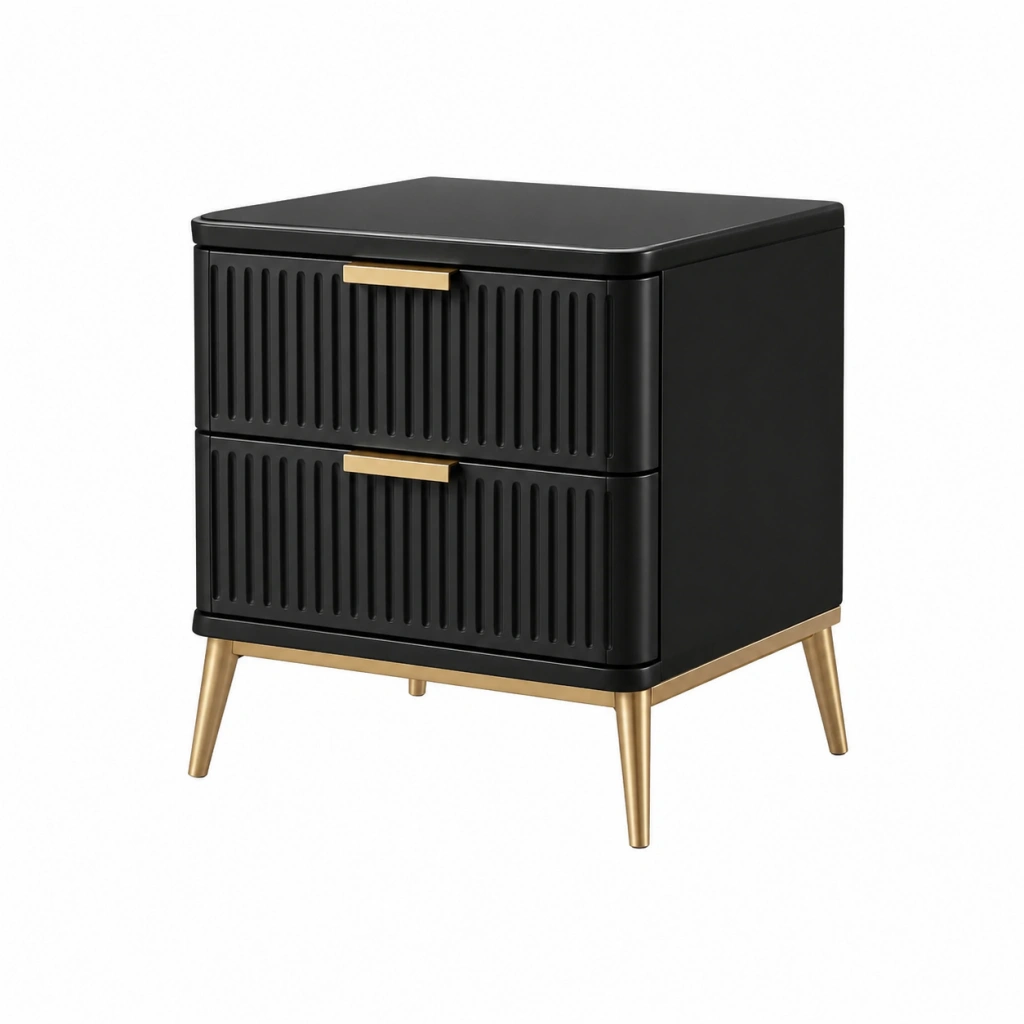 Comodino 50 x 40 x 60 cm in legno ingegnerizzato nero con 2 cassetti stile moderno