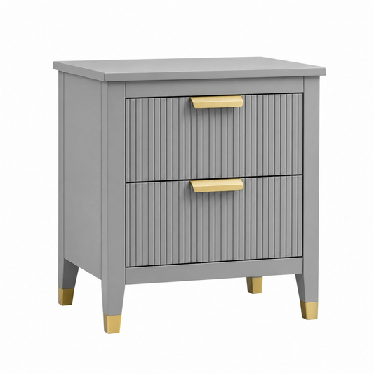 Comodino 50x40x60 cm in legno ingegnerizzato grigio con 2 cassetti stile moderno