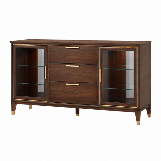 Credenza vetrina 160 x 45 x 90 cm in legno marrone con vetro - stile classico per soggiorno
