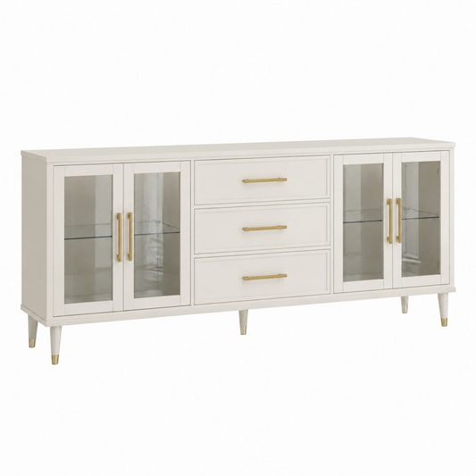 Credenza 180 x 45 x 85 cm in legno e vetro bianco - stile moderno con 3 cassetti